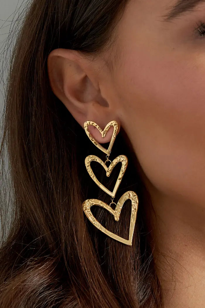 Triple hart oorbel - Goud