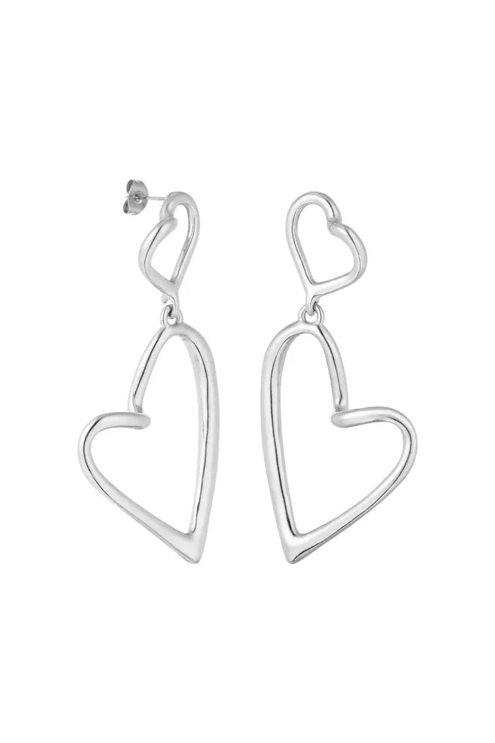 Oorbellen dubbele hartjes - zilver