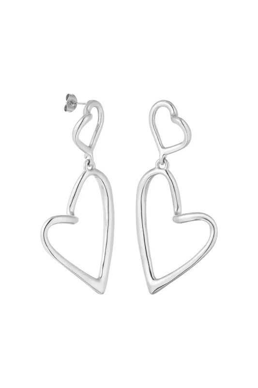 Oorbellen dubbele hartjes - zilver