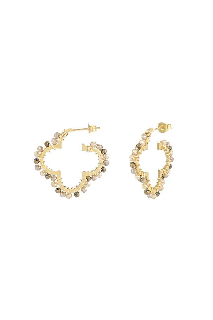 Oorbellen clover beads - beige