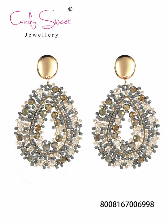 Oorbellen ovaal - Beige / Grijs