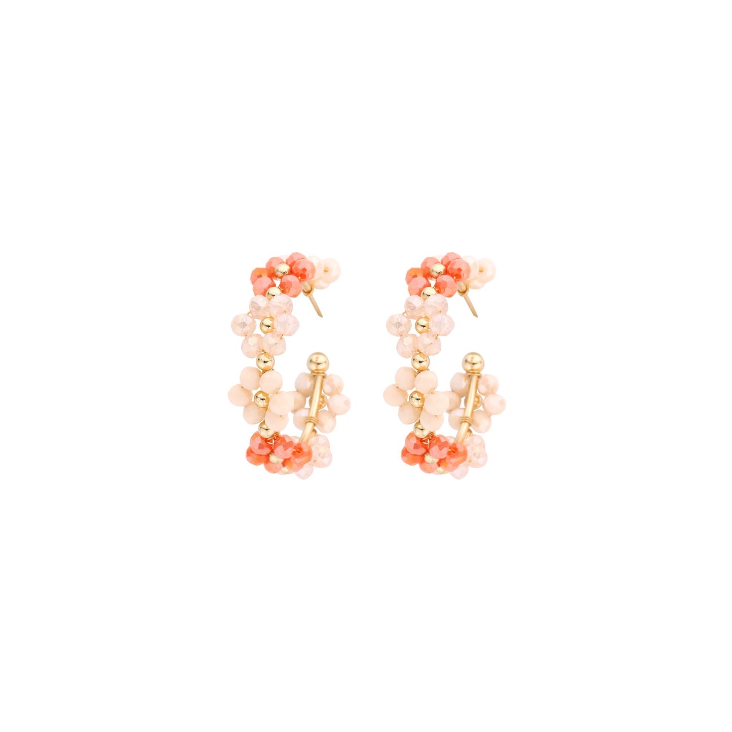 Biba Oorbellen Bloemen Creolen - Oranje/Beige