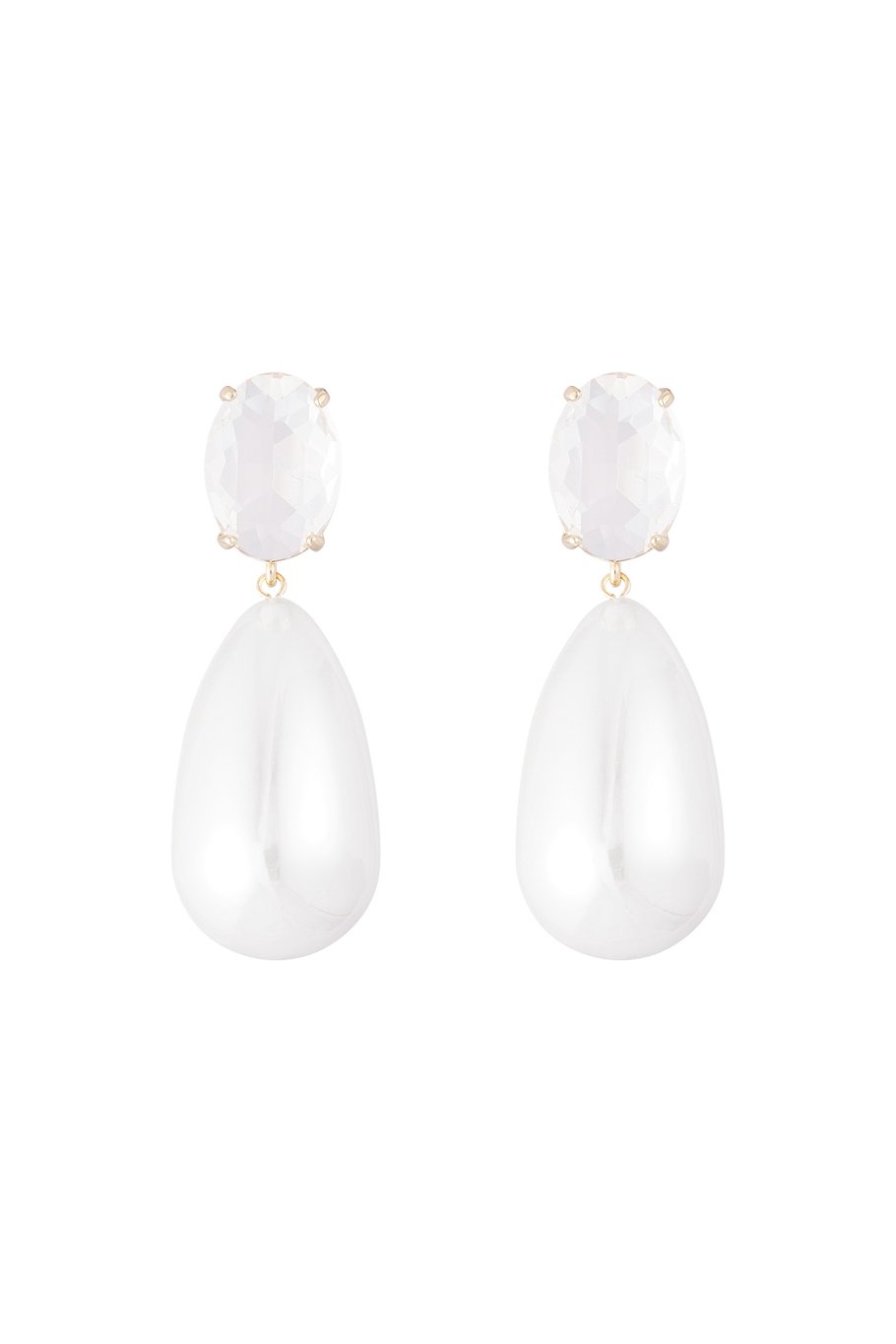 Diamante oorbel met pareldruppel