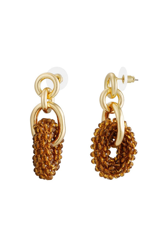 Dubbele oorbel met kralen - Bruin