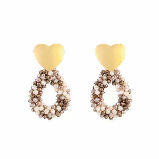 Oorbellen Hart - Beige Mix