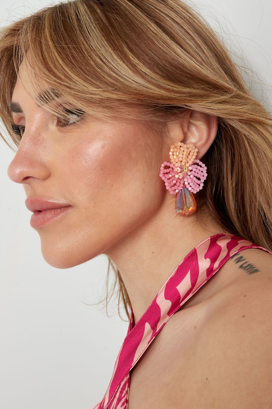Oorbellen bloem met parel - Roze