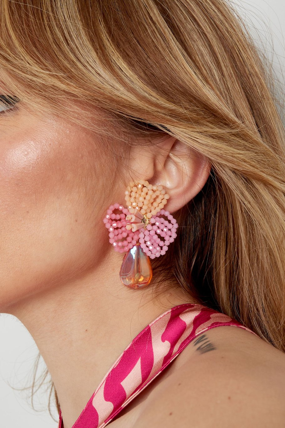 Oorbellen bloem met parel - Roze