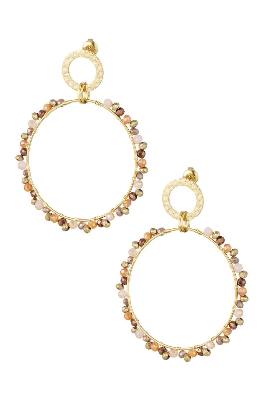 Oorbellen dubbele cirkel met kraaltjes - beige
