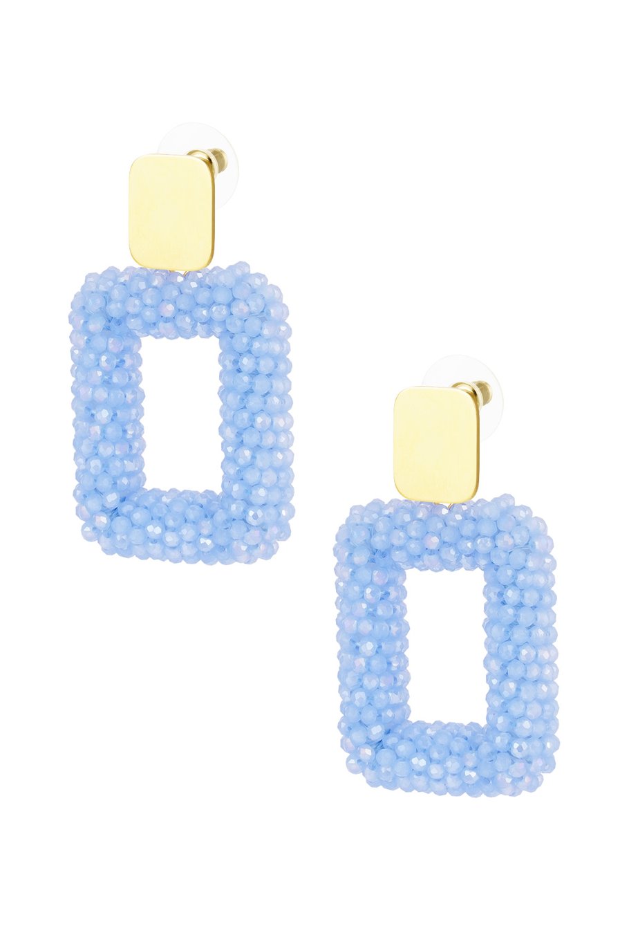 Rechthoek oorbellen met glaskralen - Blauw