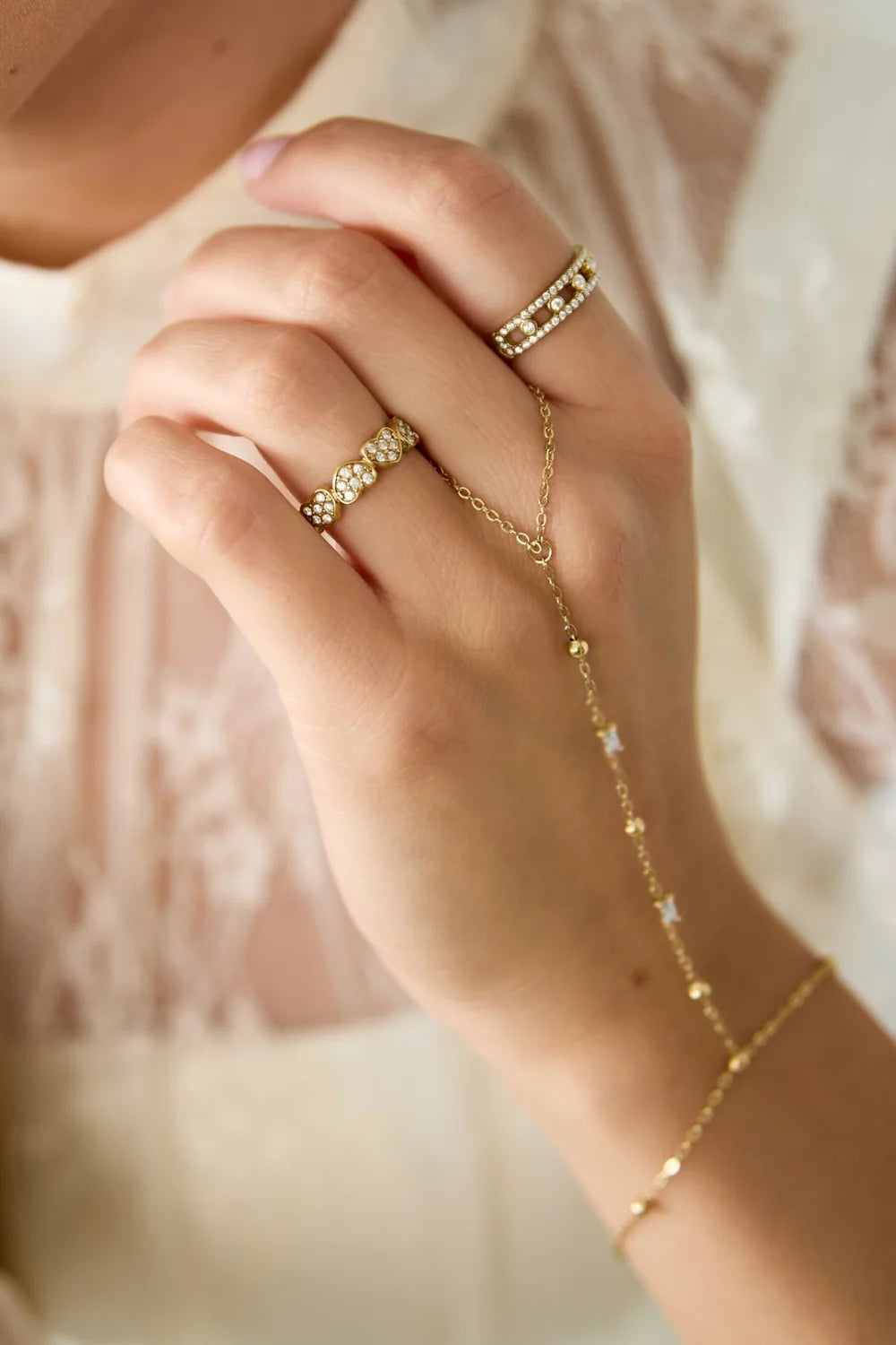 Ring Strass Hartjes - Goudkleurig