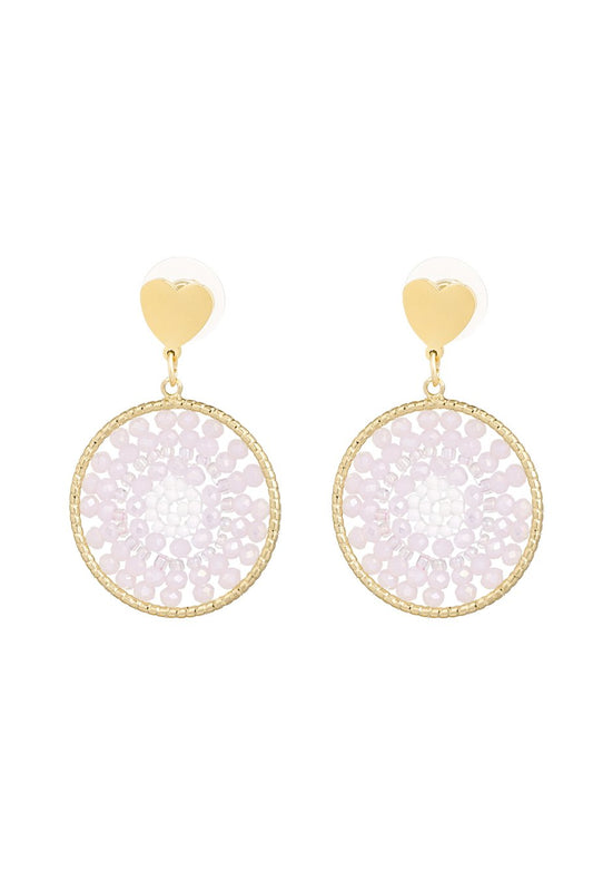 Mandala oorbellen met hart - Babyroze