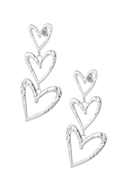 Triple hart oorbel - Zilver