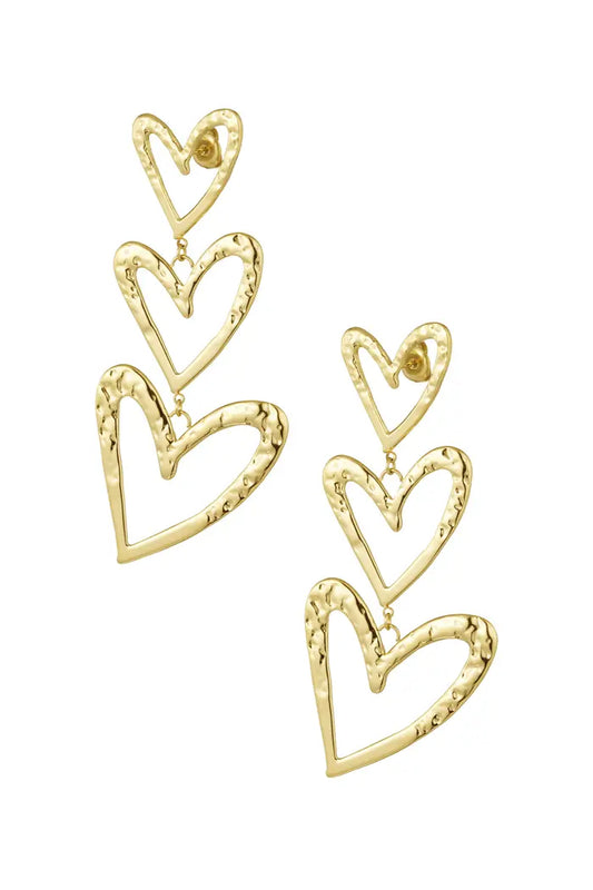 Triple hart oorbel - Goud