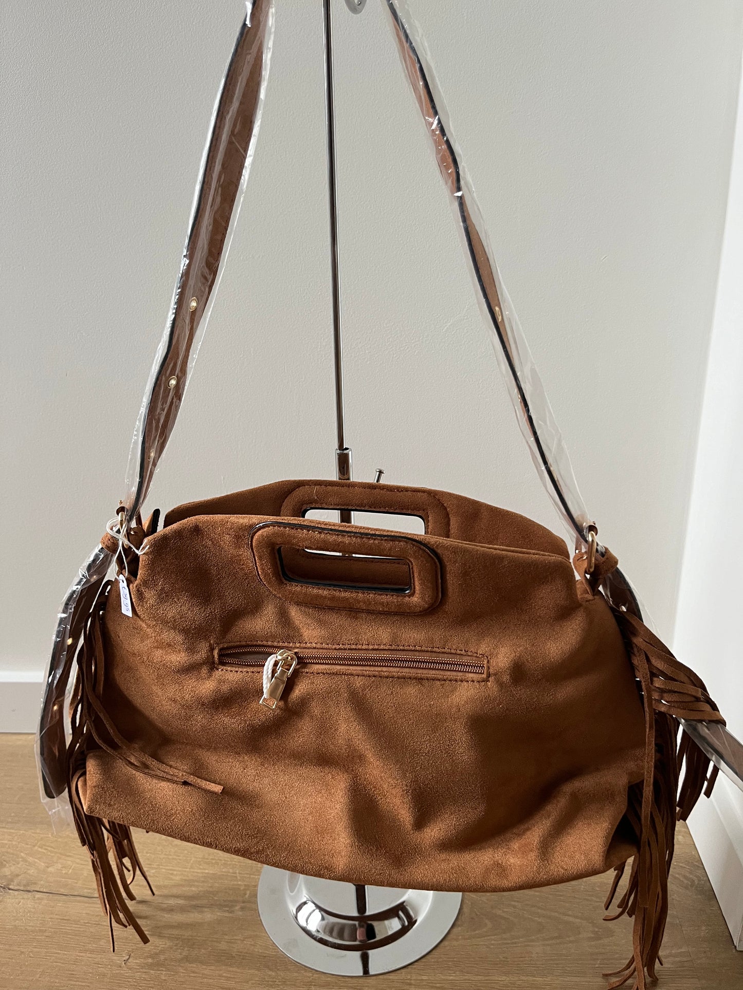 Suèdine franjes tas - cognac