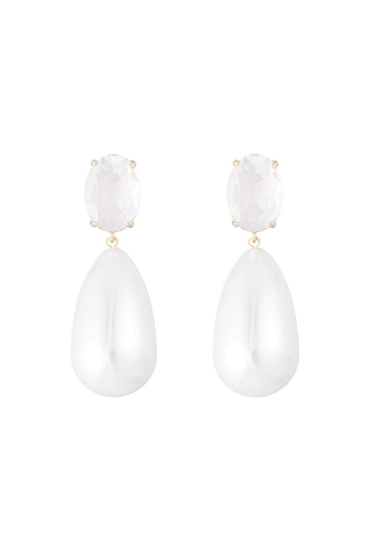 Diamante oorbel met pareldruppel