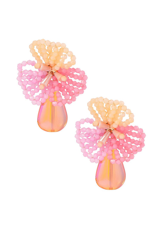 Oorbellen bloem met parel - Roze