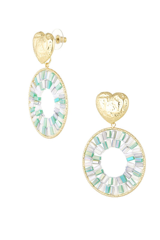 Ronde statement oorbellen met hart - Blauw