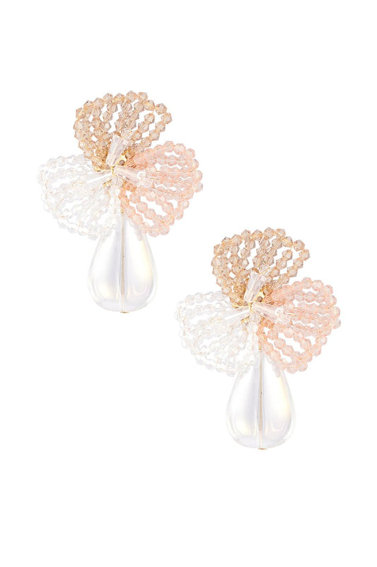 Oorbellen bloem met parel - Beige